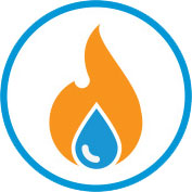 icône d'une goutte d'eau et d'un feu dans un cercle