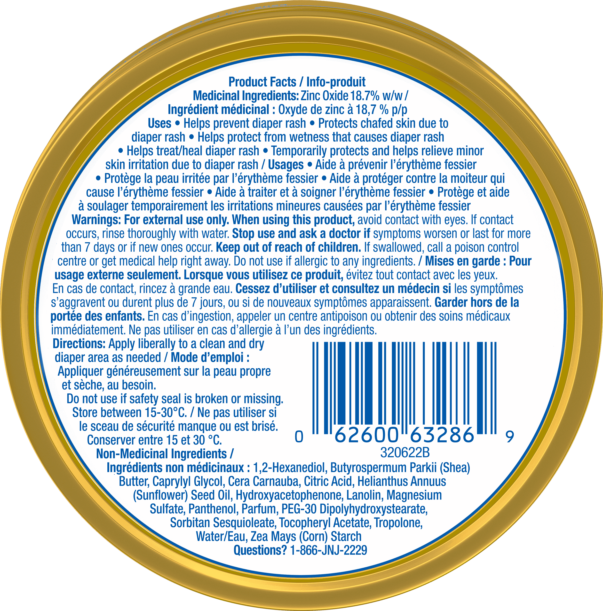 Arrière du contenant de crème médicamenteuse contre l’érythème fessier PENATEN® Original, 166 g